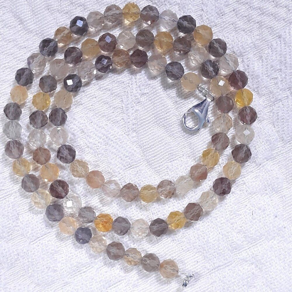 NEW 18" Colorful Fluorite Beaded Crystal Stone Necklace yellow brown cream gray